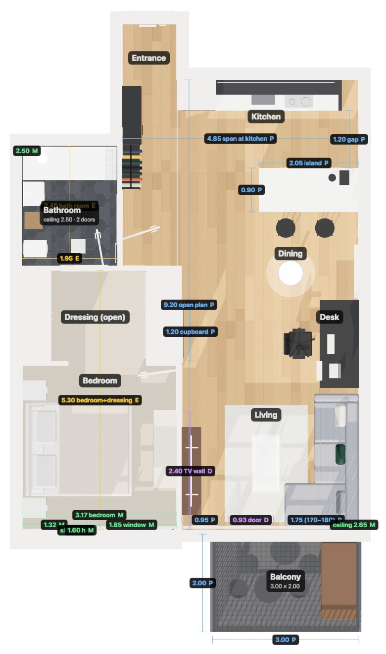 Measured floor plan of Flat 710 with room labels and dimensions